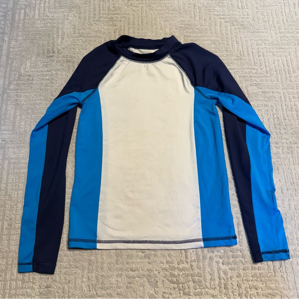 Cat & Jack Blue and White Long Sleeve Rash Guard Medium 8/10